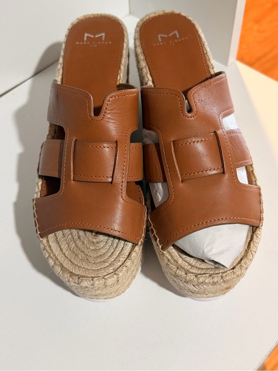 Marc Fisher Shoes - New Marc Fisher Brown Leather Espadrille Slide Mules